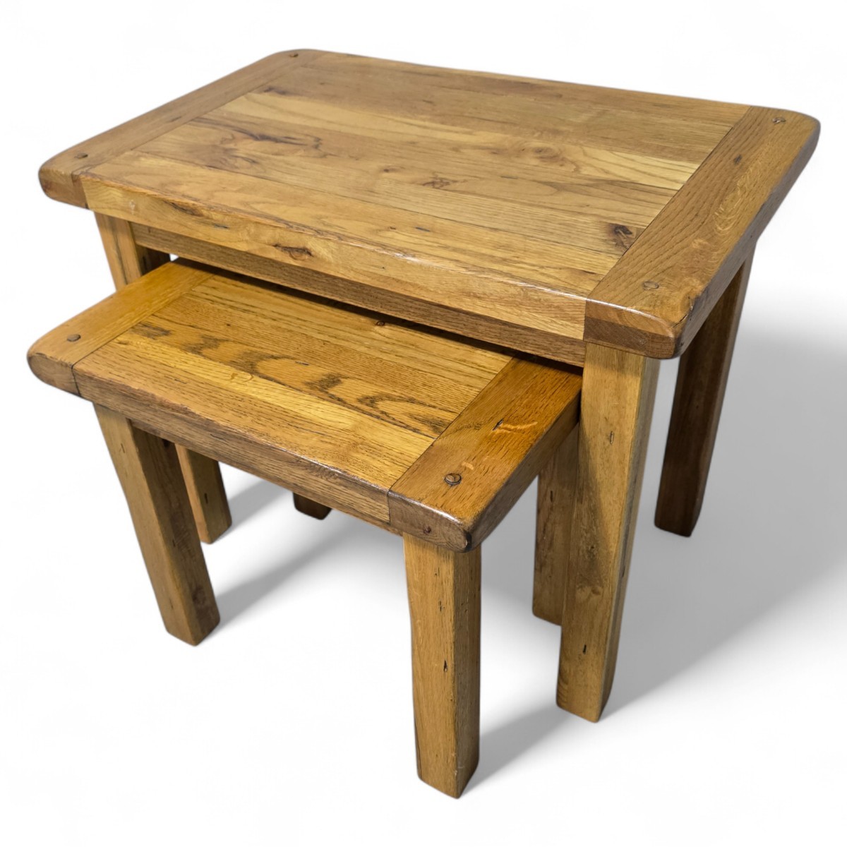 PreLoved Barker Stonehouse solid oak nest of two tables showcasing timeless craftsmanship and charm