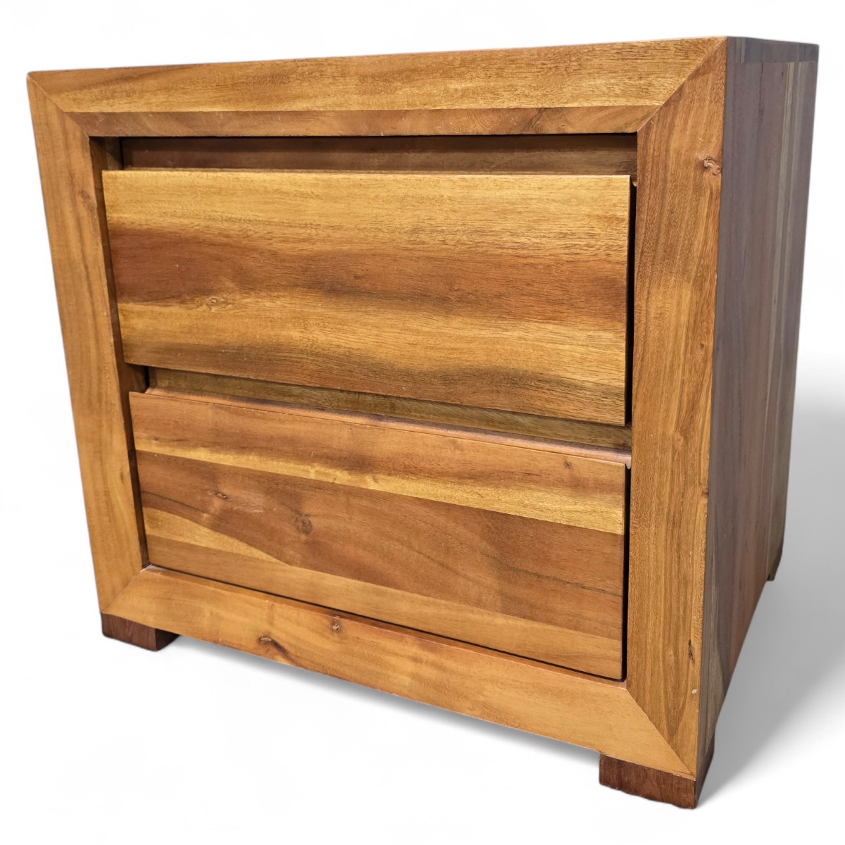 Pre-owned Barker and Stonehouse bedside drawer in solid mango wood showcasing warm tones and compact design, ideal for cozy spaces.