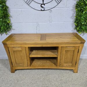 PreLoved Solid Oak TV Stand Warm Tone.