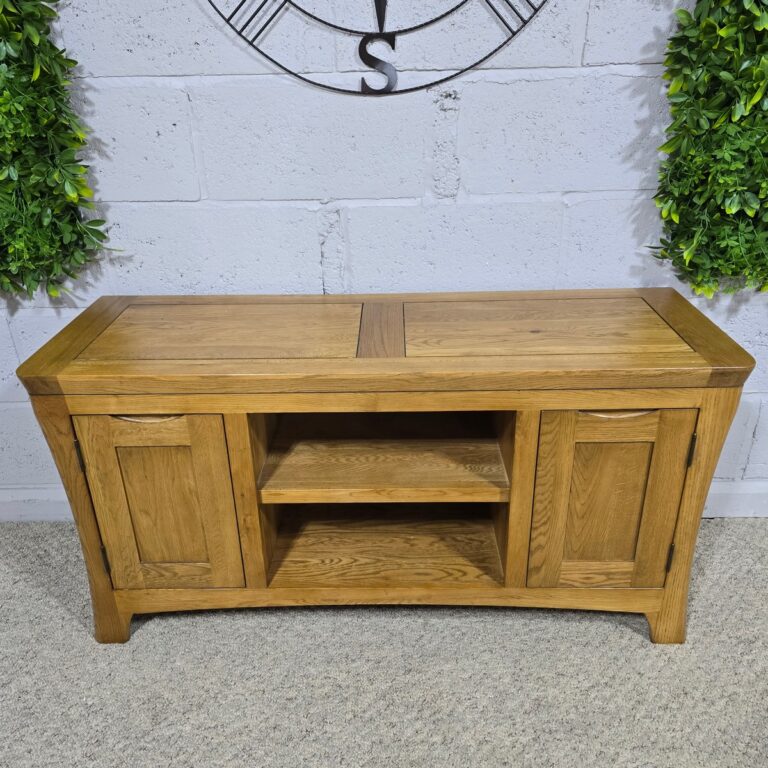 PreLoved Solid Oak TV Stand Warm Tone.