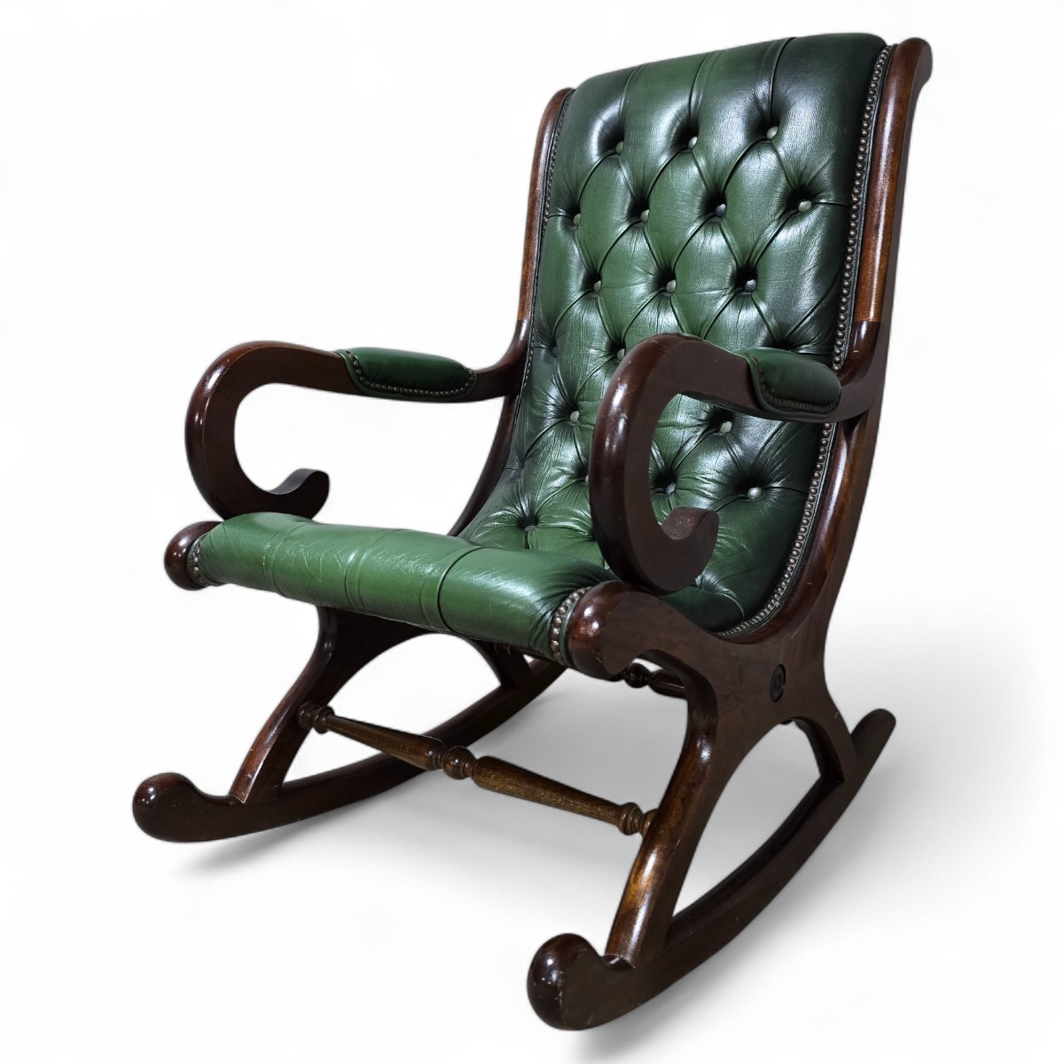 Slipper Rocker Pre-Owned Bottle Green Button Back Chesterfield Slipper Rocker Chair