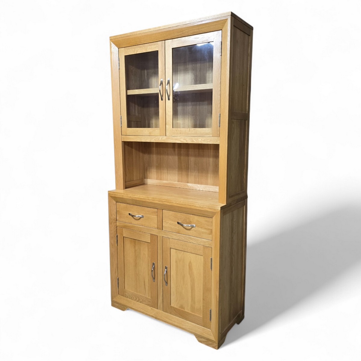 Solid oak Bevel range dresser by Oak Furniture Land, pre-owned condition, showcasing clean lines and natural wood finish.