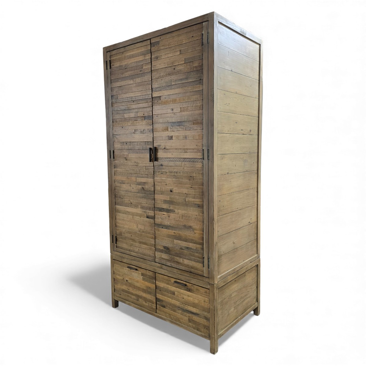 A Barker and Stonehouse Charlie double wardrobe made from reclaimed wood, showcasing warm tones and traditional craftsmanship perfect for any stylish bedroom.