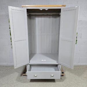 St. Ives Double Wardrobe in Light Grey and Natural Oak - Second Hand. St. Ives Double Wardrobe in Light Grey and Natural Oak - Second Hand.