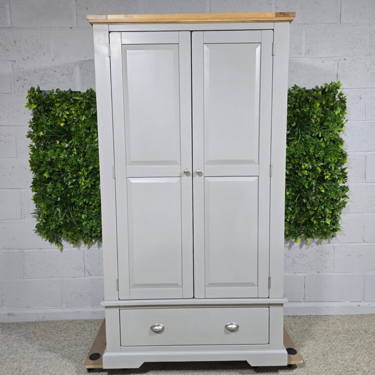 St. Ives Double Wardrobe in Light Grey and Natural Oak - Second Hand. St. Ives Double Wardrobe in Light Grey and Natural Oak - Second Hand.
