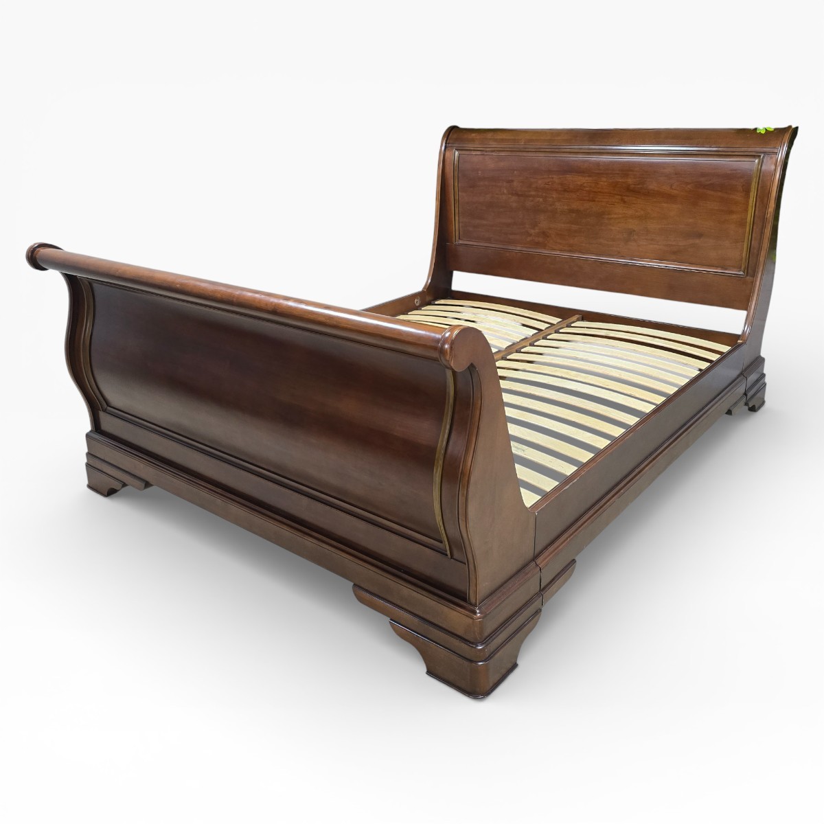 Pre-loved John Lewis king-size sleigh bed in part solid mahogany and veneered wood, with a deep, warm brown finish