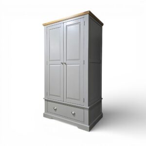 St. Ives Double Wardrobe in Light Grey and Natural Oak - Second Hand. St. Ives Double Wardrobe in Light Grey and Natural Oak - Second Hand.