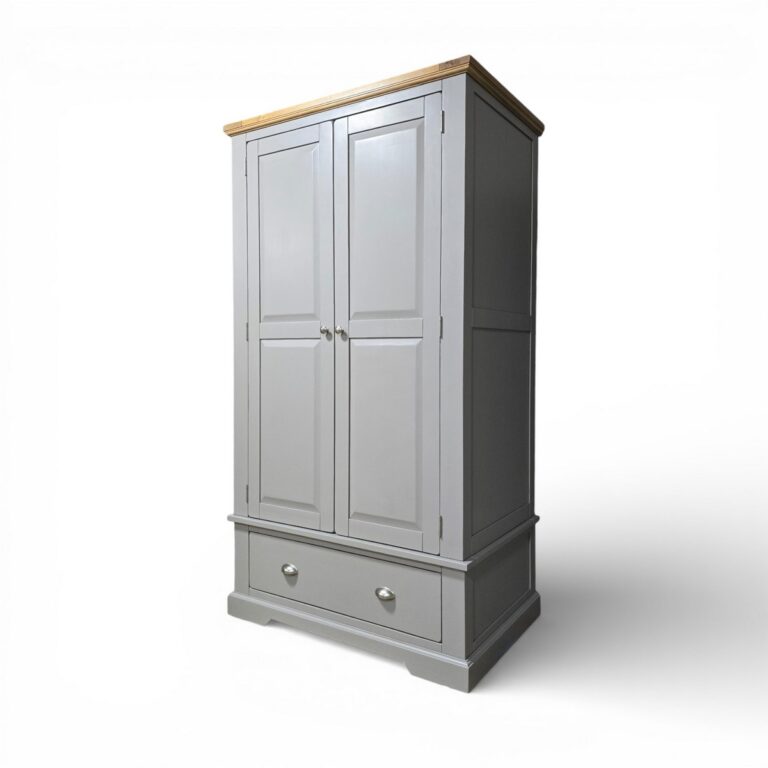 St. Ives Double Wardrobe in Light Grey and Natural Oak - Second Hand. St. Ives Double Wardrobe in Light Grey and Natural Oak - Second Hand.