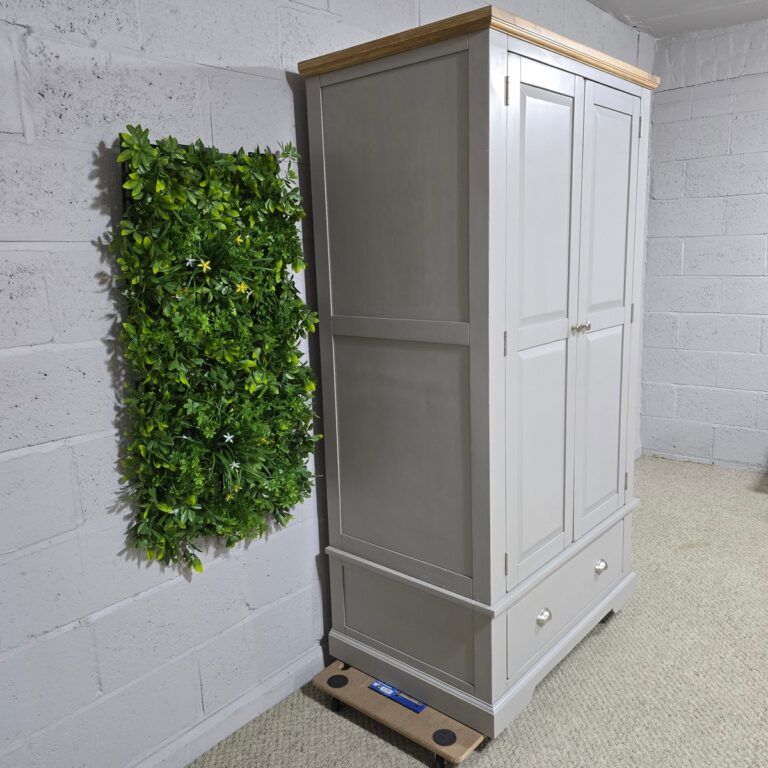 St. Ives Double Wardrobe in Light Grey and Natural Oak - Second Hand. St. Ives Double Wardrobe in Light Grey and Natural Oak - Second Hand.