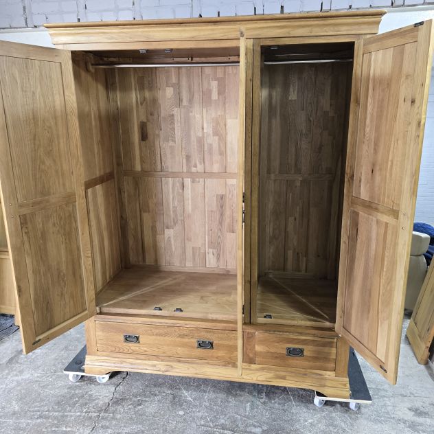 Second hand Oak FurnitureLand French Farmhouse solid oak triple wardrobe Second hand Oak FurnitureLand French Farmhouse solid oak triple wardrobe