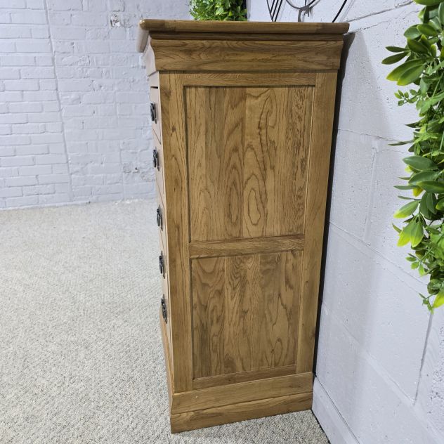 Peek inside its story... then write your own chapter with this pre-owned Oak Furniture Land French Farmhouse tallboy Peek inside its story... then write your own chapter with this pre-owned Oak Furniture Land French Farmhouse tallboy