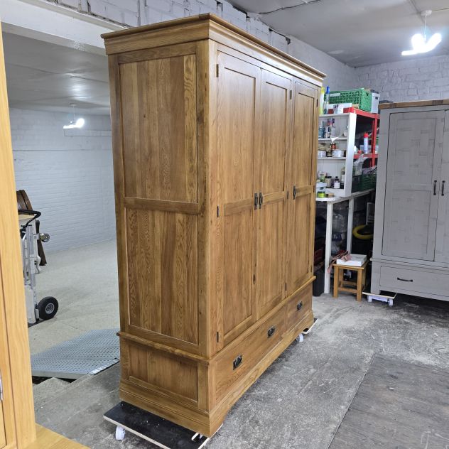 Second hand Oak FurnitureLand French Farmhouse solid oak triple wardrobe Second hand Oak FurnitureLand French Farmhouse solid oak triple wardrobe