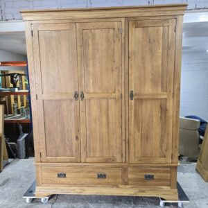Second hand Oak FurnitureLand French Farmhouse solid oak triple wardrobe Second hand Oak FurnitureLand French Farmhouse solid oak triple wardrobe