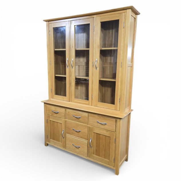 Second hand Welsh dresser in solid oak with clean farmhouse lines and honey-toned finish