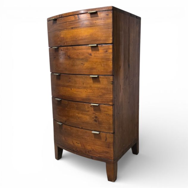 Barker and Stonehouse Navajos chest of drawers in warm chestnut finish, featuring chunky tapered legs and softly curved drawer fronts