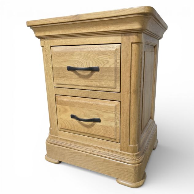 Second hand Oak Furniture Land Canterbury Solid Oak Side Table with medium natural oak finish and antique metal pulls