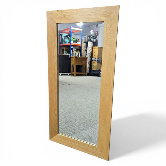 Second hand Oak Furniture Land solid oak wall mirror with clean lines and sharp mitered corners, showcasing natural light oak grain