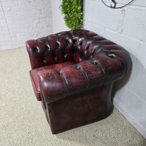 Pre-Loved Chesterfield Armchair in Antique Oxblood Leather - £60 Pre-Loved Chesterfield Armchair in Antique Oxblood Leather - £60