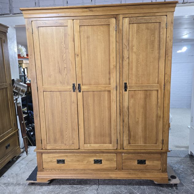 Peek inside its story... then write your own chapter with this stunning second-hand French Farmhouse Rustic Solid Oak Triple Wardrobe. Peek inside its story... then write your own chapter with this stunning second-hand French Farmhouse Rustic Solid Oak Triple Wardrobe.