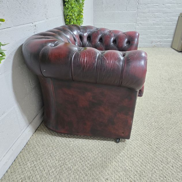 Pre-Loved Chesterfield Armchair in Antique Oxblood Leather - £60 Pre-Loved Chesterfield Armchair in Antique Oxblood Leather - £60