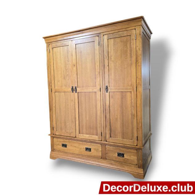 Peek inside its story... then write your own chapter with this stunning second-hand French Farmhouse Rustic Solid Oak Triple Wardrobe. Peek inside its story... then write your own chapter with this stunning second-hand French Farmhouse Rustic Solid Oak Triple Wardrobe.