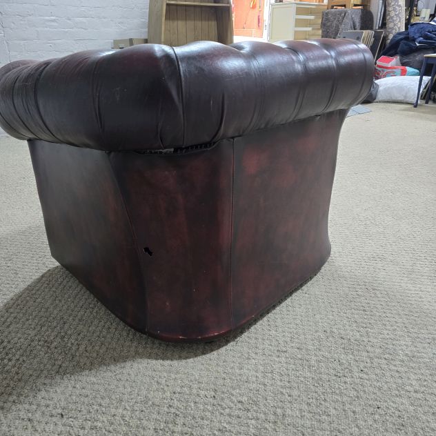 Pre-Loved Chesterfield Armchair in Antique Oxblood Leather - £60 Pre-Loved Chesterfield Armchair in Antique Oxblood Leather - £60