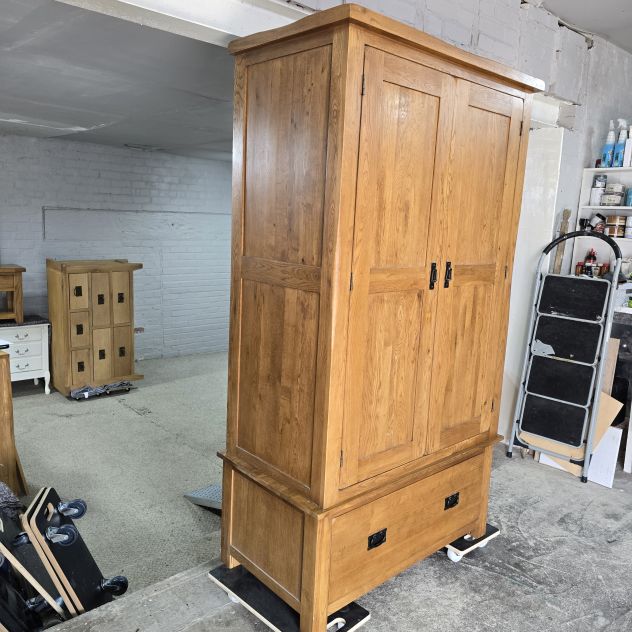 Elegant and Durable: Second-hand Oak Furniture Land Original Rustic Solid Oak Double Wardrobe Elegant and Durable: Second-hand Oak Furniture Land Original Rustic Solid Oak Double Wardrobe