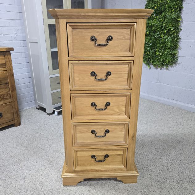 Elegant Oak Furniture Land Edinburgh Solid Oak Tallboy - Perfect for Any Bedroom Elegant Oak Furniture Land Edinburgh Solid Oak Tallboy - Perfect for Any Bedroom
