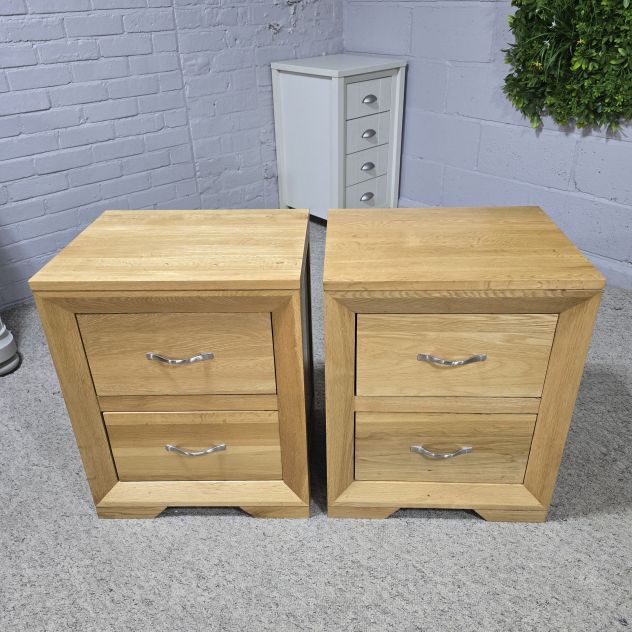 Oak Furniture Land Bevel Solid Oak Bedside Cabinets - Preowned and Fabulous Oak Furniture Land Bevel Solid Oak Bedside Cabinets - Preowned and Fabulous