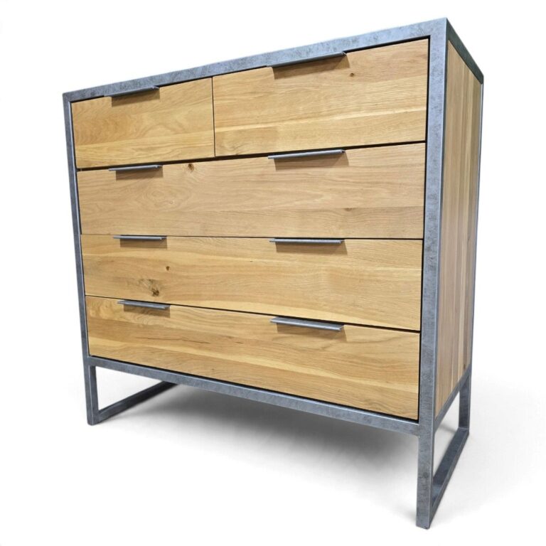 Elegant PreLoved Oak Furniture land Brooklyn Chest in Solid Oak and Steel Elegant PreLoved Oak Furniture land Brooklyn Chest in Solid Oak and Steel