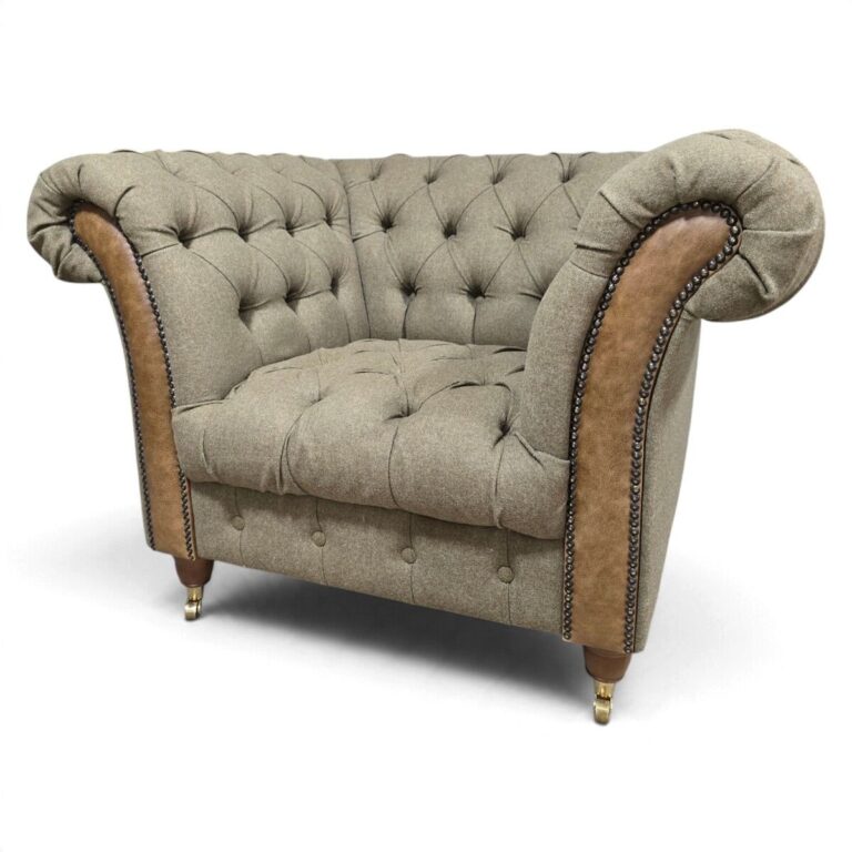 Explore the elegance of this pre-loved Barker and Stonehouse Chesterfield armchair with brass castors and deep button tufting Explore the elegance of this pre-loved Barker and Stonehouse Chesterfield armchair with brass castors and deep button tufting