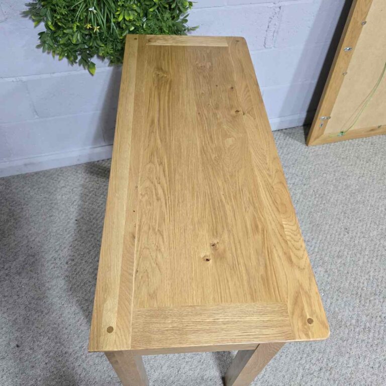 Elevate your hallway with this PreLoved Barker and Stonehouse solid oak console table. Dovetail joints and smooth pulls make it a practical and elegant choice. Elevate your hallway with this PreLoved Barker and Stonehouse solid oak console table. Dovetail joints and smooth pulls make it a practical and elegant choice.