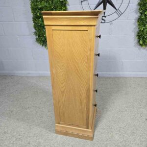 Explore the elegance of this pre-loved Barker and Stonehouse solid oak tallboy with five drawers. Perfect for stylish and practical storage. Explore the elegance of this pre-loved Barker and Stonehouse solid oak tallboy with five drawers. Perfect for stylish and practical storage.