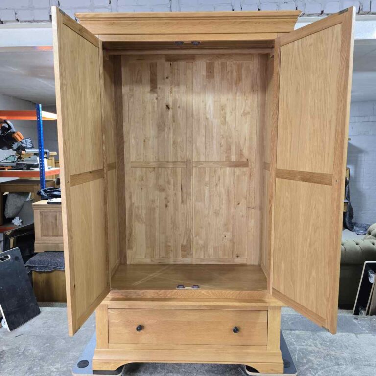 Explore the timeless quality of a pre-owned Barker and Stonehouse solid oak double wardrobe. Save hundreds compared to buying new. Explore the timeless quality of a pre-owned Barker and Stonehouse solid oak double wardrobe. Save hundreds compared to buying new.